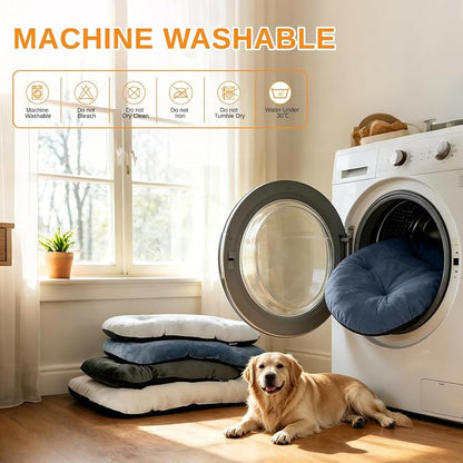 Washable Oval X-Large Dog Bed, Silver-Tipped High-Resilience, Dusty Blue | Non-Slip Bottom Prevents Sliding, Soft Plush Short Fur, Machine Washable, Ideal for Crates/Apartments/Cozy Nooks,41"x27"x3.6"