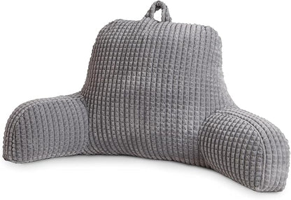 A Nice Night Reading Pillow Bed Wedge Large Adult Children Backrest with Arms Back Support for Sitting Up in Bed/Couch for Lounging Bedrest,Waffle Stereoscopic Design,Grey