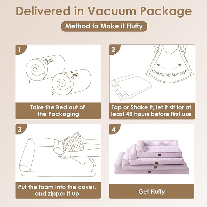 EHEYCIGA Memory Foam Dog Bed, Large Orthopedic Dog Bed, Lilac | Washable Removable Cover, Waterproof Flat Pet Sofa Couch with Nonskid Bottom, 44x32x6.5
