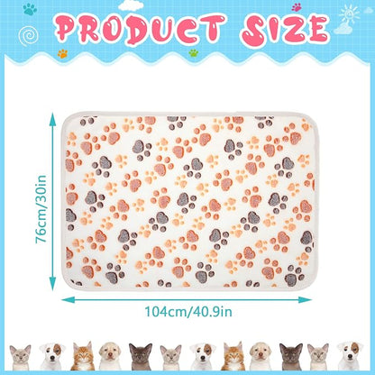 Tatuo 4 Pack Fleece Dog Blankets for Puppy Cats Multi-Size Sleep Mat for Pet Guinea Pig Soft Washable Warm Crate Bed Puppy Teething Toys Print Pattern Blanket Indoor(White,41 x 30 Inch,Paw)