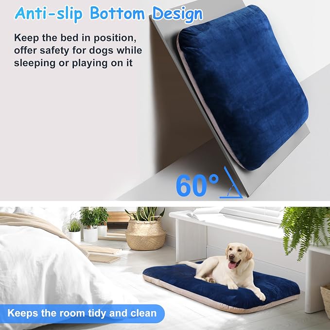 Magic Dog Super Soft Extra Large Dog Bed Jumbo Pet Beds Orthopedic 47 Inch Washable Anti Slip Dog Sleeping Mattress with Removable Cover, Blue XL