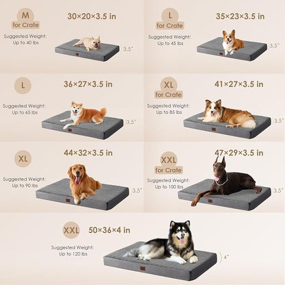 EHEYCIGA Orthopedic Dog Bed Large with Removable Washable Cover, 50IN Grey | Egg Crate Foam Support, Durable Oxford fabric, Non-Slip Bottom, Machine Washable, Soft Waterproof Plush Pet Bed Mat For Crate