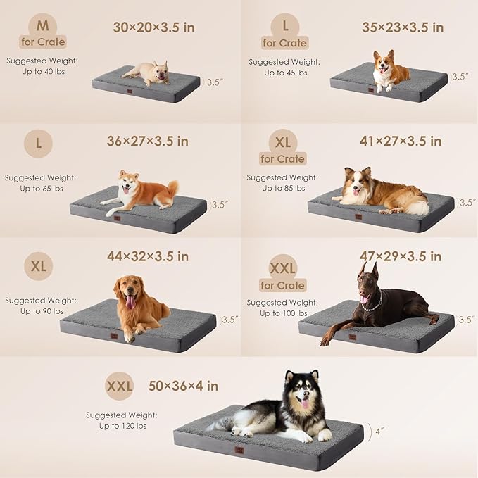 EHEYCIGA Orthopedic Dog Bed with Removable Washable Cover, Grey, 30x20 | Egg Crate Foam Support, Durable Oxford fabric, Non-Slip Bottom, Machine Washable, Soft Waterproof Plush Pet Bed Mat For Crate