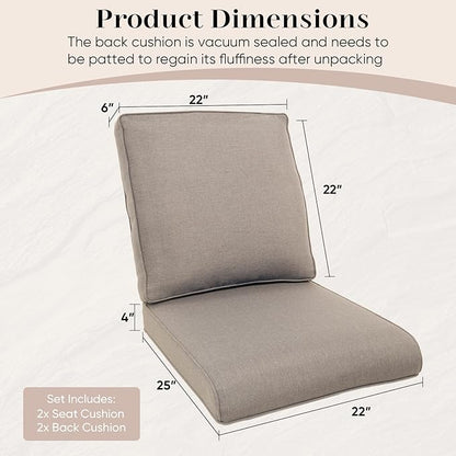 Outdoor Chair Cushions- 22 X 25 Inch High Density Sponge Patio Cushions Deep Seat Patio Furniture Cushions for Chair Sofa Couch-Grey/4 Piece