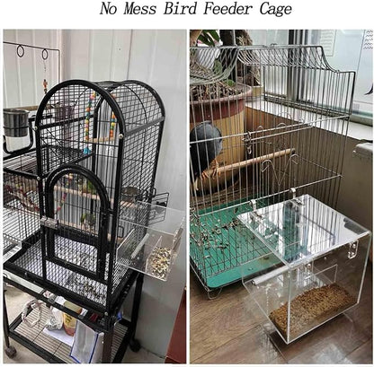 Automatic Bird Feeder for Cage, Automatic Acrylic Bird Feeder No Mess Bird Cage for Small Bird Parrots Canary Parakeet Budgerigar Crested Myna Cockatiel (Large)