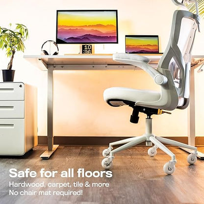 The Office Oasis Original Roller Style Office Chair Wheels (As Seen On PBS) - Smooth & Quiet Casters - Safe for Hardwood Floors & Carpet - Easy Install with Universal Fit - Set of 5 - White