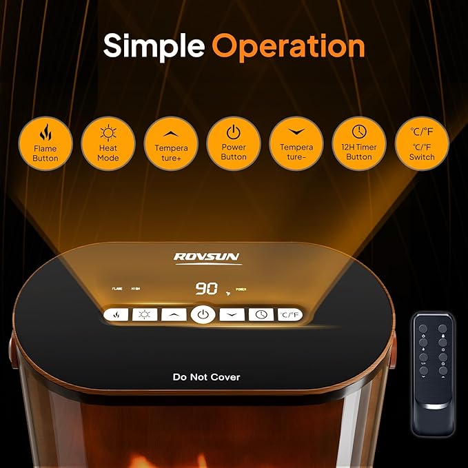 ROVSUN 1500W Electric Fireplace Stove, Realistic Flame Effect, Adjustable