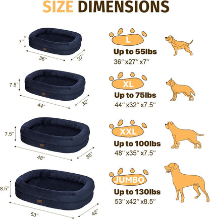 Orthopedic Waterproof Large Dog Bed: Memory Foam Washable Dog Bed with Bolsters - XL Removable Washable Cover for Medium Large Sized Pet - Non-Slip Bottom - Navy