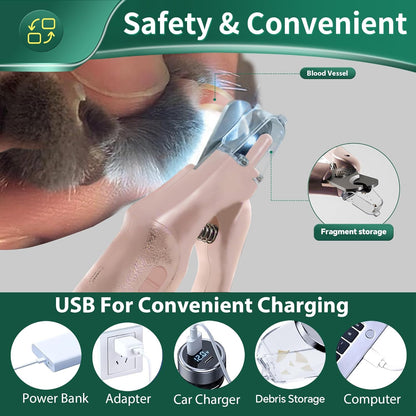 Dog Nail Clippers & Cat Nail Clipper with Catcher, 2 in 1 Dog Nail Trimmers & Grinder with Light for Large Small Dogs Cats,Silent Groom Pro Claw Trimmer, Rechargeable Dogs Nails Grinder Quiet