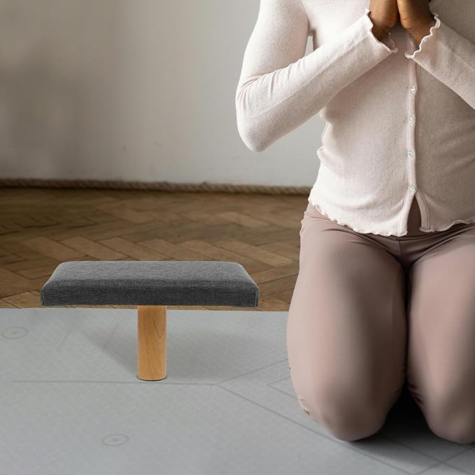 Bench Wood Seiza Stool with Cushion for Prayer and Ergonomic Single-Leg Balance Chair Stable Posture Support Grey Seat for Adults