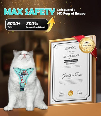 Halypet Cat Harness and Leash Set[MAX Safety 4th-Gen] Cute Escape Proof Vest Harness for Girl&Boy Cat Walking, Comfortable Adjustable Leash and Reflective Strips for Outdoor Kitten, XS Purrfect Green