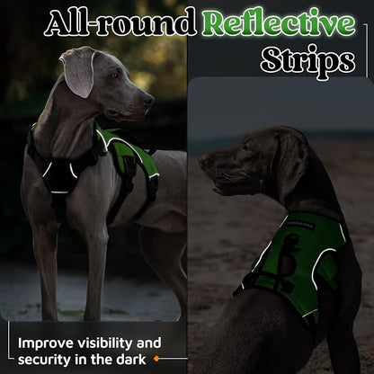 rabbitgoo Escape Proof Dog Harness for Large, No Pull with Lift Handle | No Escape, Full Soft Padded, Reflective Adjustable Vest, Leash Clip for Walking Hiking Training, Green, Large