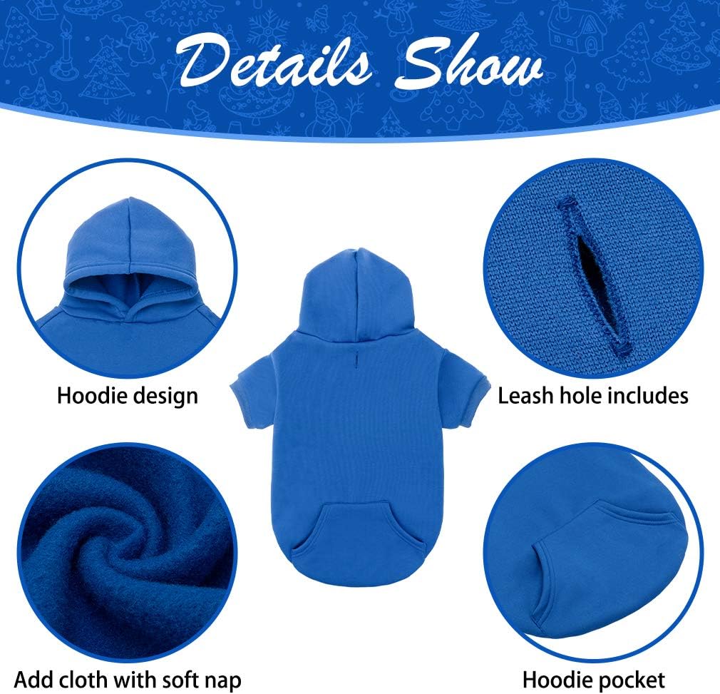 KOOLTAIL Basic Dog Hoodie - Soft and Warm Dog Hoodie Sweater with Leash Hole and Pocket, Dog Winter Coat, Cold Weather Clothes Sweatshirt for Small Medium Large Dogs Puppy Cat Boys Girls Blue M