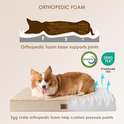 EHEYCIGA Orthopedic Dog Bed Large with Removable Washable Cover, 47IN Khaki | Egg Crate Foam Support, Durable Oxford fabric, Non-Slip Bottom, Machine Washable, Soft Waterproof Plush Pet Bed Mat For Crate
