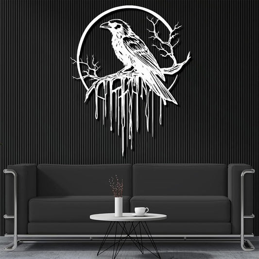 Crow Metal Wall Decor, Raven Wall Art, Large Gothic Raven Decor Hangings, Bird Wall Decor, Metal Tree Branch Decor, Ravens Sign, Raven Art for Living Room (Black, 39"x31" | 100x80cm, metal wall art)