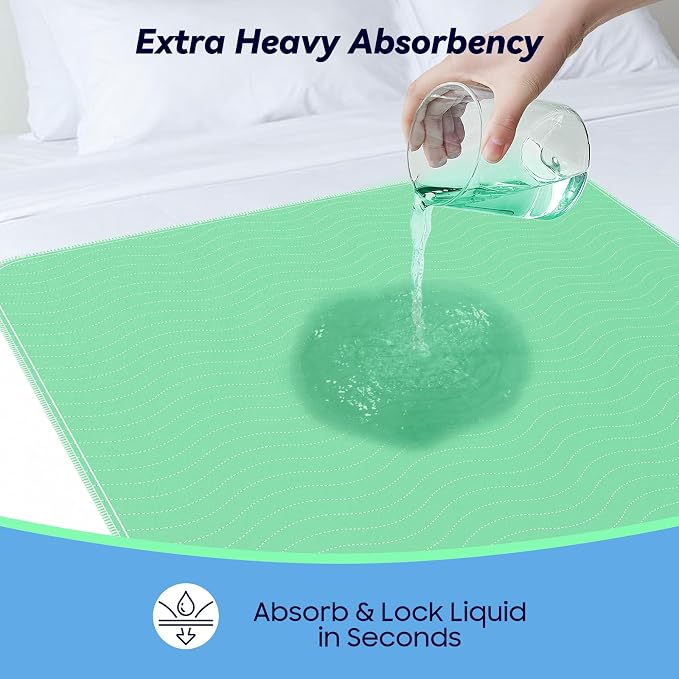 2 Pack 36” x 54” Extra Heavy Absorbency Washable Underpads Bed Pads | WaterProof Nursing Pads Incontinence, Reusable Washable Pee Pads for Dogs, Diaper Changing & Adults, Mattress Protector
