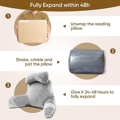 OAISZ Reading Pillow for Sitting in Bed Adult, Reading Pillow with Shredded Memory Foam (LightGery, Extra Large 25" H)