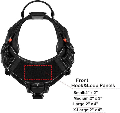 ICEFANG Tactical Dog Harness for Large Dogs,Reflective No Pull Dog Vest | with Control Handle,Adjustable,Front Hook,2 Leash Clips,Soft Padded,MOLLE Panel,Black,Large