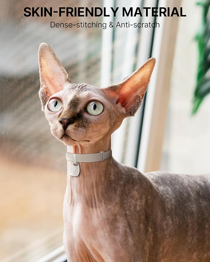 Cat Collar with QR Code Name Tag, Breakaway Kitten Collar for Boy & Girl Cats, Ultra Soft Elastic Adjustable Band, Safety Break Away Buckle, Comfortable & Secure Pet ID Collar (6"-12"), Khaki