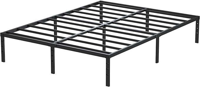 King Size Bed Frame No Box Spring Needed, 14 Inch Heavy Duty King Platform Bed Frame Support Up to 3000 lbs, Easy Assembly, Noise Free, Black