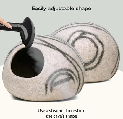 Cat Cave – Premium Felt Cat Bed for Indoor Cats, Handmade 100% Merino Wool (Light Grey, Medium) (Pack of 2)
