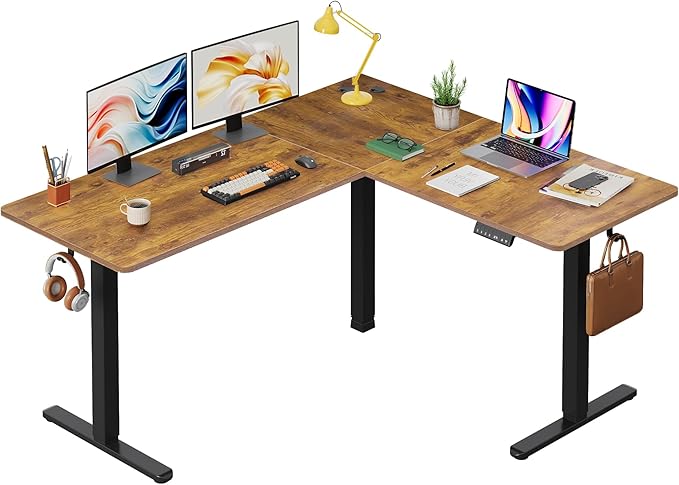 DEVAISE L Shaped Standing Desk Adjustable Height, Dual Motor Electric Corner