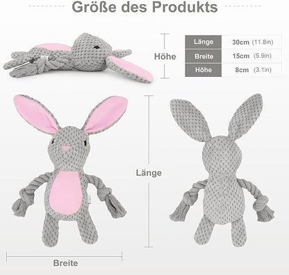 Dog Toys, Dog Squeaker Toys with Crinkle Paper, Stuffed Animal Dog Plush Chewing Toy, Cotton Rope Interactive Toys for Puppy, Small, Middle Dogs (Gray Rabbit)