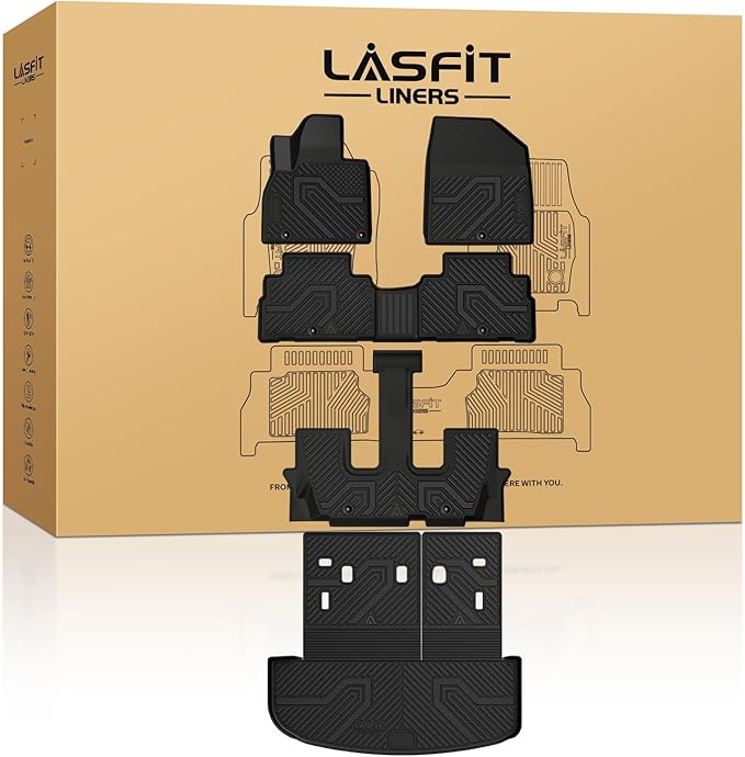 LASFIT Floor Mats & Backrest Mats & Cargo Mat for Kia Telluride 2025 2024 2023 2022 2021 2020, All Weather TPE Custom Fit Floor Liners with Full Set Car Mats & Trunk Mats Accessoires, Black