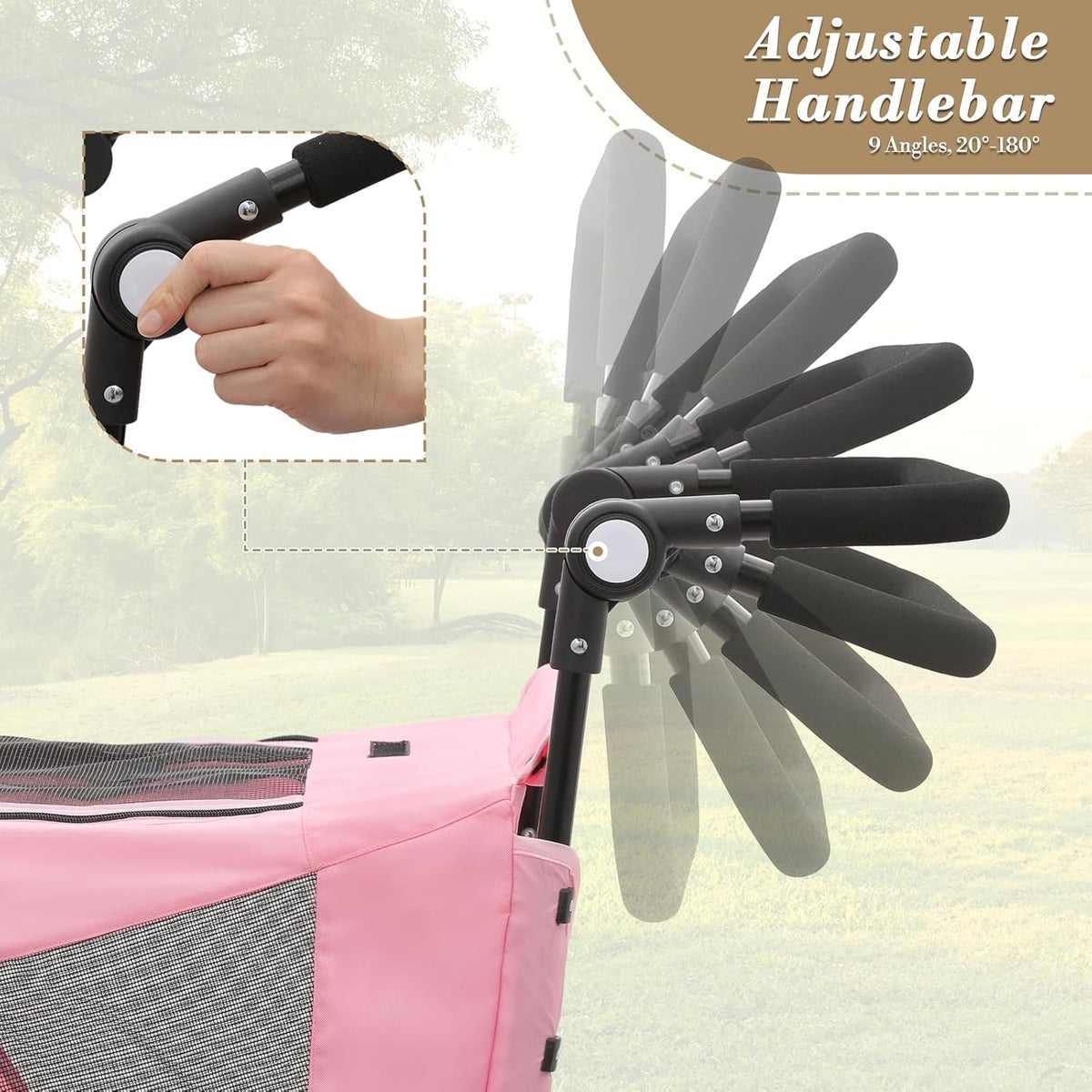 Athena Collection 3 Wheels Pet Stroller Fabric Dog Cart Dog Stroller for Large Dogs 55 Lbs Pet Stroller with Mesh Windows, Zipper Back Pocket, Safety Tether, Angle Adjustable Handlebar, Pink