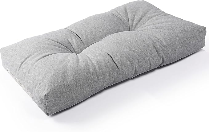 SUNROX LokGrip Non Slip Tufted Memory Foam Bench Cushion, FadeShield Water Resistant Durable Thicken Outdoor/Indoor Bench Seat Pads 27x12x4 inch, Heather Grey