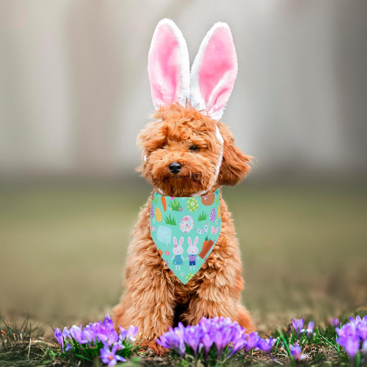 PTDECOR Easter Dog Bandana, Reversible Rabbit Easter Egg Dog Scarf, Multi Size, White Green Bandanas for Small Pets (White&Green, Small)