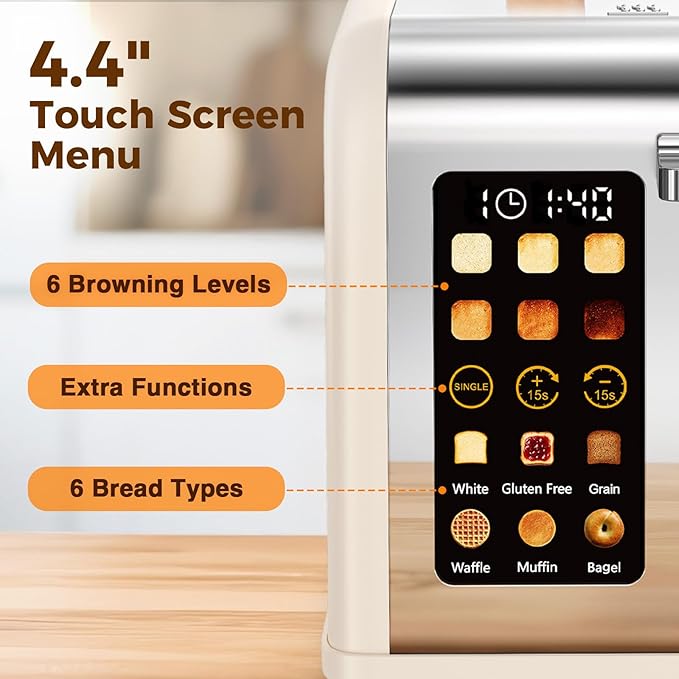 2 Slice Easy Touch Screen Toaster, Stainless Steel Toaster