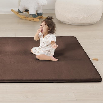 PAPAMAT 1.3" Thick Baby Floor Play Mat 50x50, Basic Padded Foam Mat for Tummy Time Crawling, Non Slip Cushioned for Babies Toddlers Infants Kids (Brown)