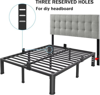 FUIOBYVV 16 Inch King Bed Frame with Rounded Corner and Headboard Hole Mattress Retainers 3500 LBS Metal Heavy Duty Steel Slats Support No Box Spring Needed Platform Noise Free Easy Assembly