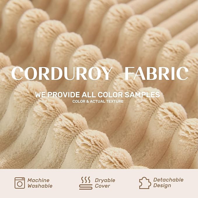 107" Boneless Couch with Deep Seat, Modular Sectional Sofa, Cloud Sectional Couch for Living Room, No Assembly Required, Corduroy, L-Shape Right?Camel