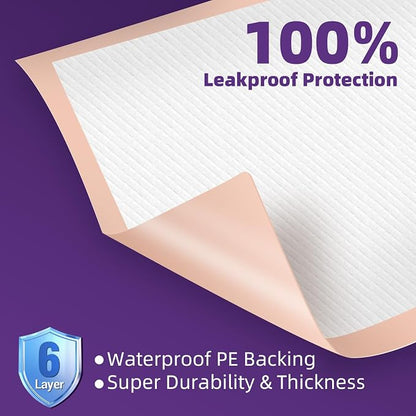 MKISS 30" x 36" Disposable Bed Pads [50 Counts], Heavy Absorbency Underpad | Super Absorbent, Extra Large, Leakproof & Waterproof Protection, Dry Quickly, Soft Fabric Surface