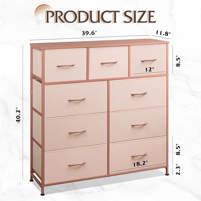 WLIVE 9-Drawer Dresser, Fabric Storage Tower