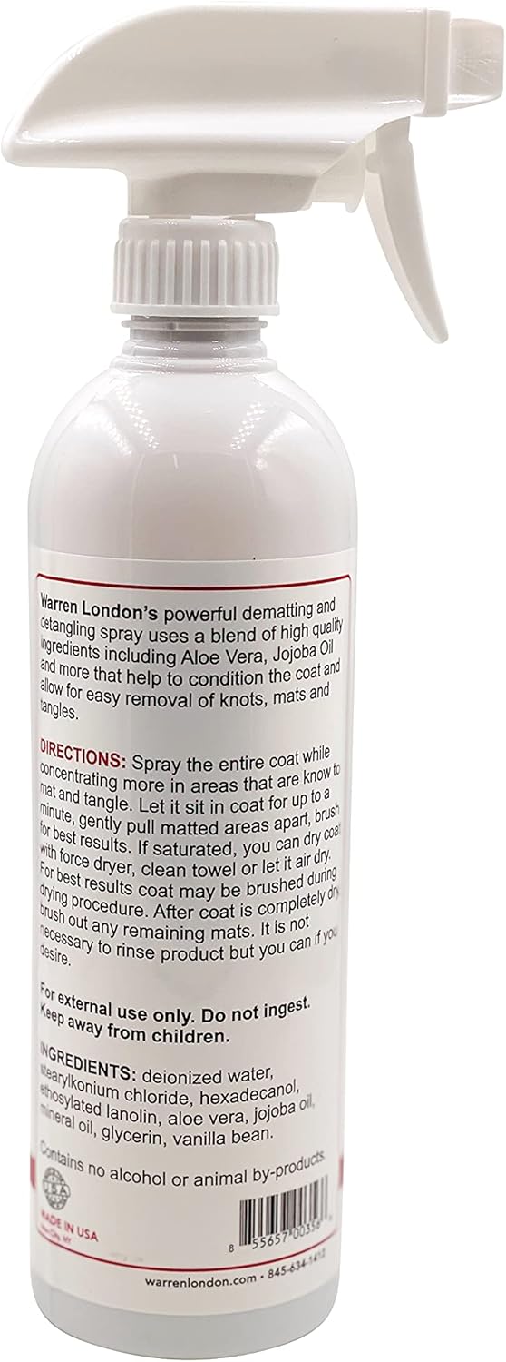 Warren London Dog Dematting & Detangling Spray | Groomer-Formulated Conditioner w/Aloe Vera & Jojoba Oil | Loosens Mats, Knots & Tangles | 16oz | Made in USA