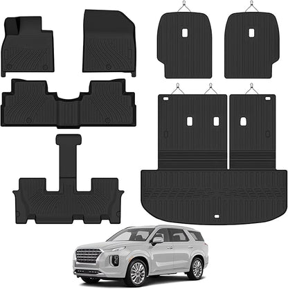 All Weather Floor Mats for 2020-2025 Hyundai Palisade 7/8 Seats Floor Mats & Trunk Mat with Backrest Mats & 2nd Backrest Mats for Palisade Accessories Odorless Anti-Slip Floor Liner