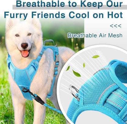 BARKBAY Dog Harness No Pull with ID Tag Pocket - Heavy Duty, Reflective, Easy Control for Large Dogs(Blue,M)