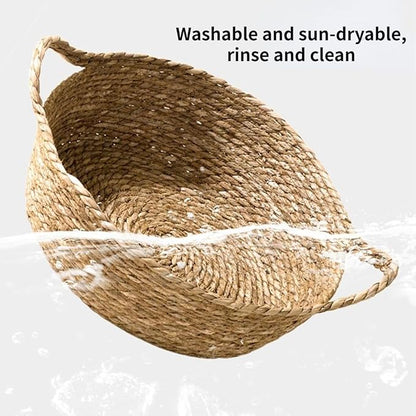 Cat Bed, Straw Woven Cat Baskets Bed, Round Wicker Cat Basket Nest, Non-Slip Cozy Kitten Bed for Cats Small Dog (Only Nest,Medium)