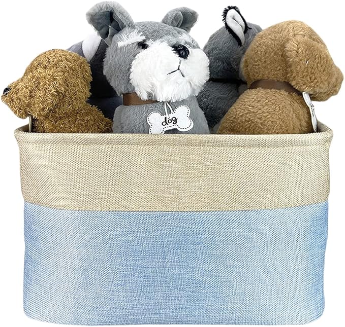 Personalized Foldable Storage Basket with Lovely Dog Yorkie Collapsible Sturdy Fabric Pet Toys Storage Bin Cube with Handles for Organizing Shelf Home Closet, Blue amd White