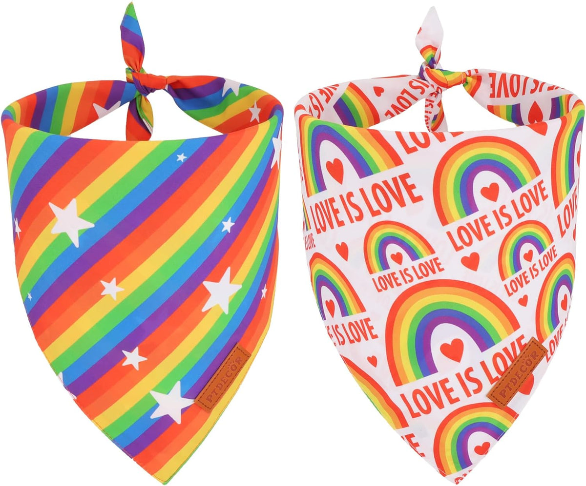 PTDECOR Rainbow Dog Bandanas Pride Day, Multi Size,“Love is Love” Pet Scarf Reversible Triangle LGBT+ Rainbow Bandanas for Small Dogs Pets (Small)