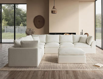 ohllob Oversized Cloud Couches for Living Room, Convertible Sectional Couch with Ottoman, 7 Seater Large Modular Sectional Sofa, Warm White