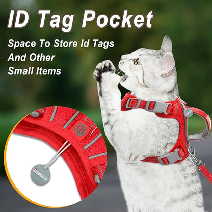 Cat Harness and Leash Set for Walking Escape Proof for Small Large cat Kitten Harness with ID tag Pocket (Red,XXS)