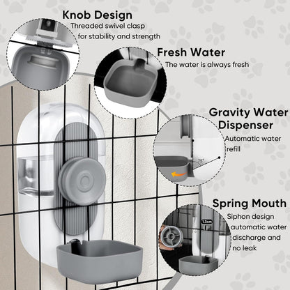 28oz Hanging Automatic Water Dispenser，Rabbit Water Bottle,Bunny Guinea Pig Ferret Water Bowl for Cage,Suitable for Small Animal Puppies(Cage Grid Spacing Over 1.2'') (Gray)