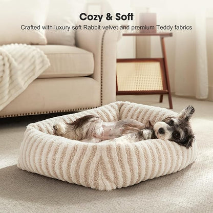 MIXJOY Dog Bed Large Size, Washable Large Dog Beds with Removable Cover, Rectangle Pet Beds for Big Dogs, Soft Warming Calming Pet Bed with Non-Slip Bottom, 36"x27"x8", White