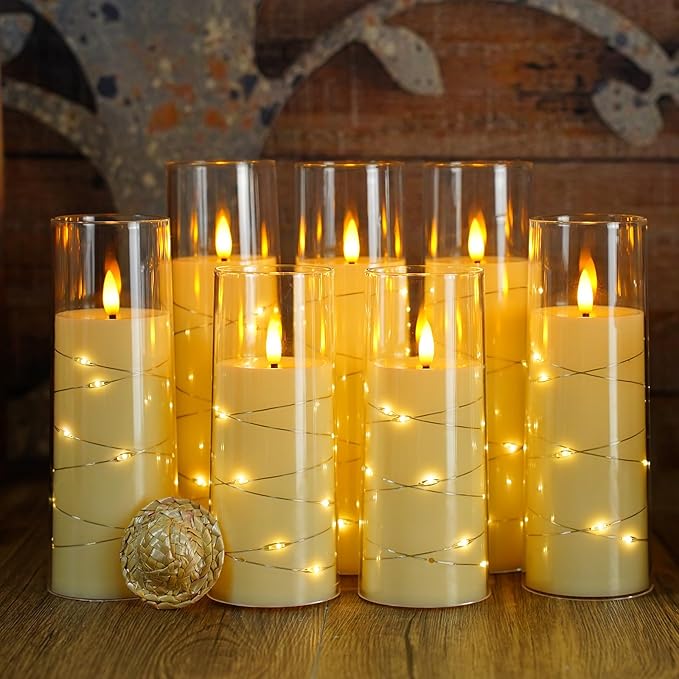 Flameless Candles with Embedded Star String, Battery Operated LED Pillar