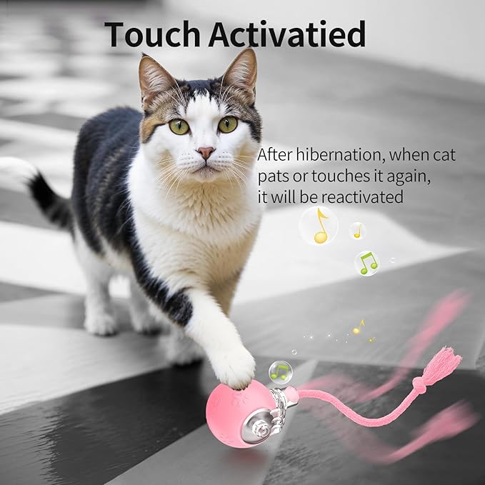Interactive Cat Toys, Automatic Moving Cat Toys for Bored Indoor Adult Cats, Fast Rolling, Chirping & Motion-Activated Kitty Toys, Fun Gift for Cats with Speedy Tail 2.0, USB Rechargeable,Pink
