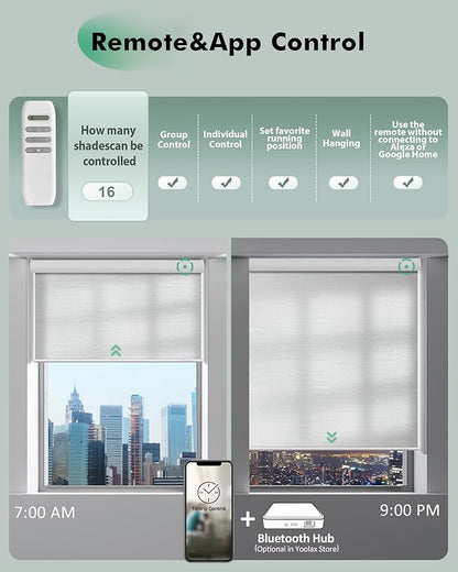Yoolax Motorized Blinds with Remote, Light Filtering Remote Shades